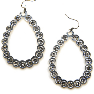 Tear drop hoop rhinestone earring silver