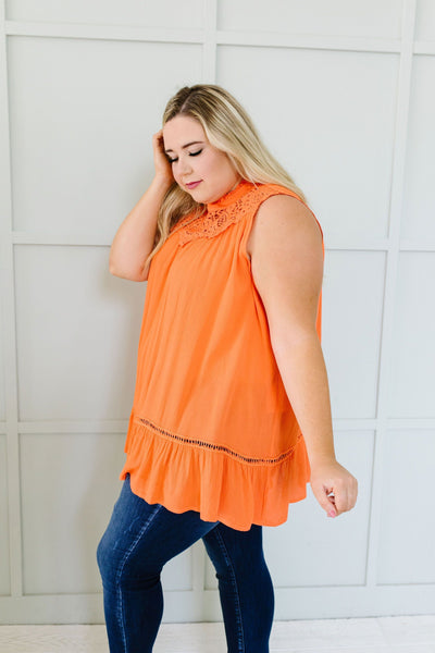 Victoria Lace Mock Neck Top In Orange